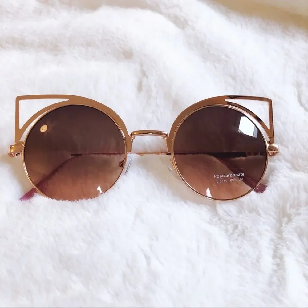 Mia Rose Gold Cat Eye Retro Round Tint Sunglasses